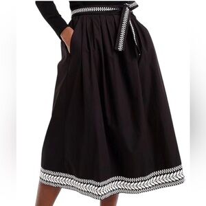 J. Crew Black Embroidered Bohemian Midi Skirt 
Medium 100% Cotton